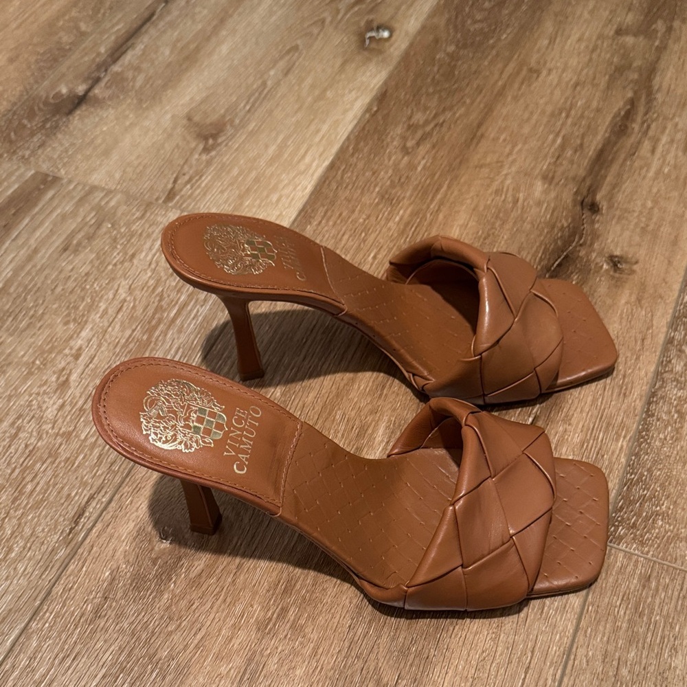 Vince Camuto Braided Square Toe Tan Heeled Sandals